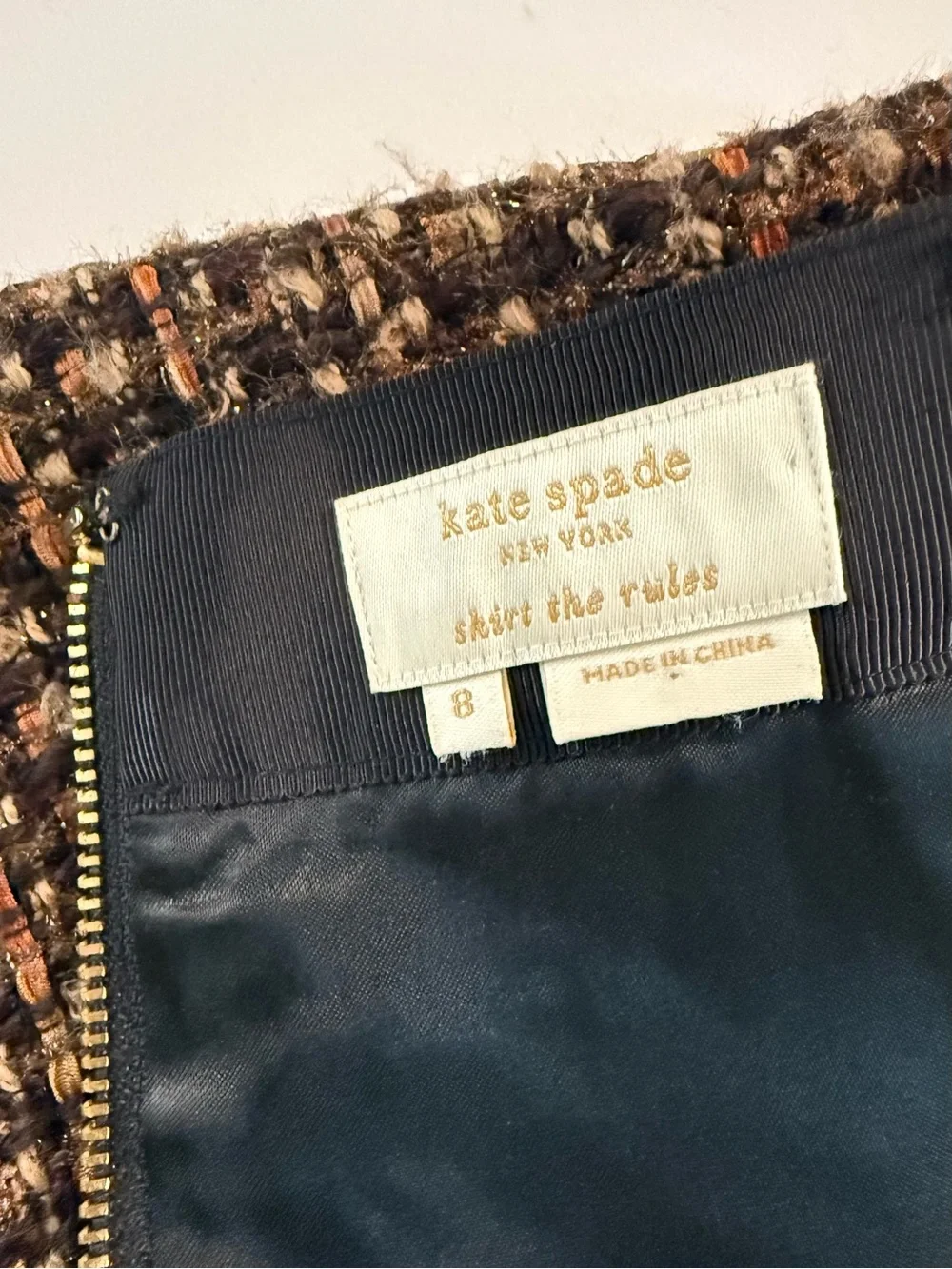 KATE SPADE Skirt the Rules Tweed Wool Skirt Shimmer Browns SIZE 8 NWOT (#569)